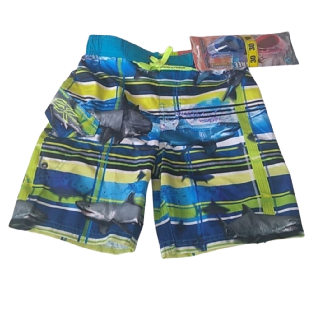 ZeroXposur Boys Deep Aqua Sharks Surf Board Shorts Medium 5/6